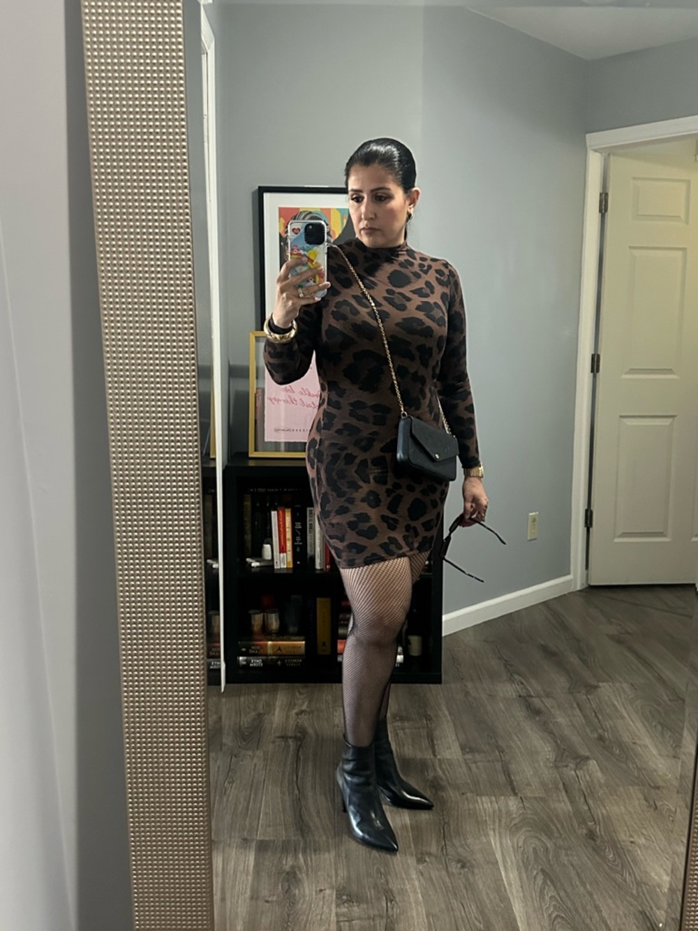 naked wardrobe Brown Leopard Print Turtleneck Mini Dress